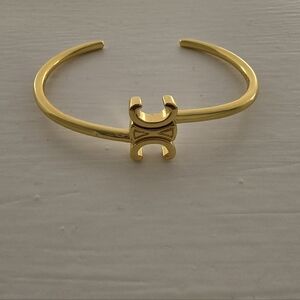 Celine Gold Open Cuff Bracelet with Center Motif
